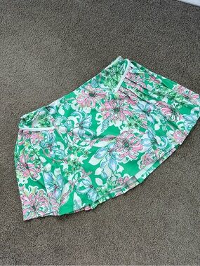 Lilly Pulitzer Green Floral tennis Skirt with Pink and Blue Accents